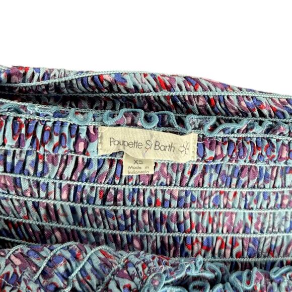 POUPETTE ST BARTH Soledad Off Shoulder Blue Red Purple Patterned Midi Dress XS - Picture 7 of 8